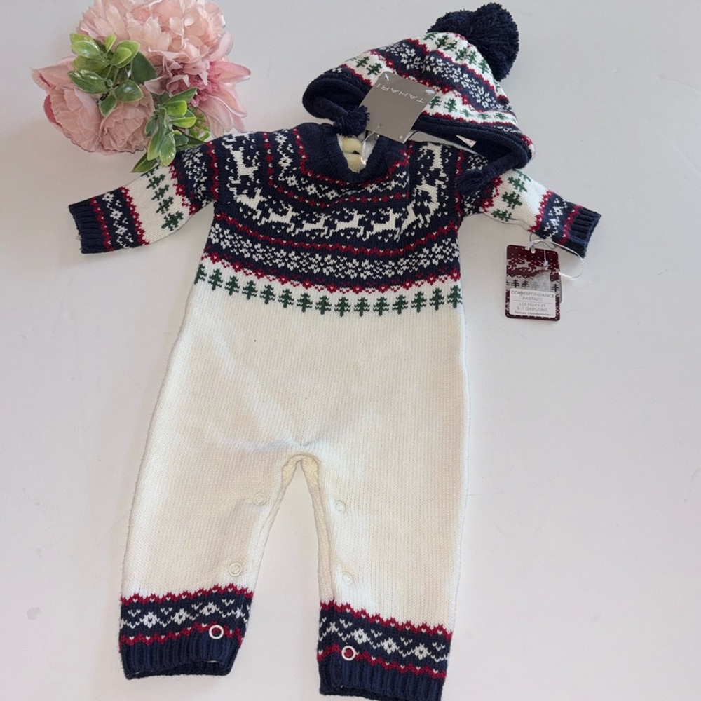 Nordic 0-3 month one piece Sweater NWT FAIR ISLES BABY SWEATER WITH HAT